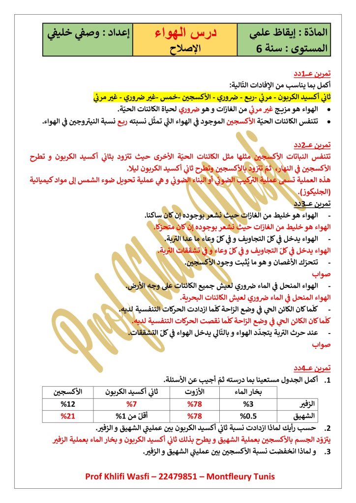 تقييم ايقاظ علمي سنة 6 الثلاثي 1