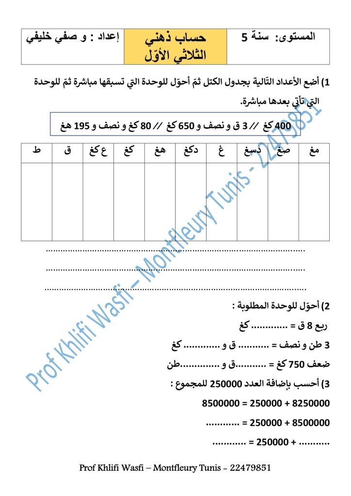 رياضيات مع الإصلاح سنة 5 الثلاثي الأول
